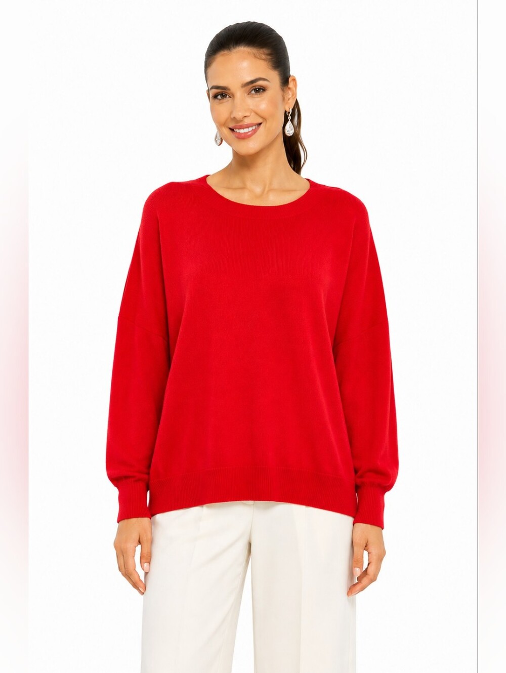 Alice + Olivia Roma Oversized Cashmere Sweater Bright Poppy Red L NWT $350
